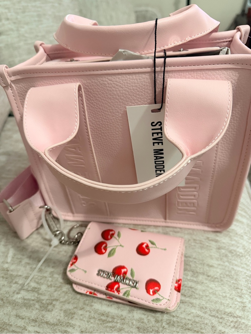 Steve Madden Pink Frost Bwebber-CC  Structured Tote with Cherry Cardholder